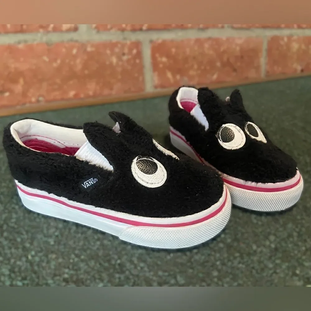 VANS Slip On Infant Baby Toddler Friend Party Furry Black Shoes size 5